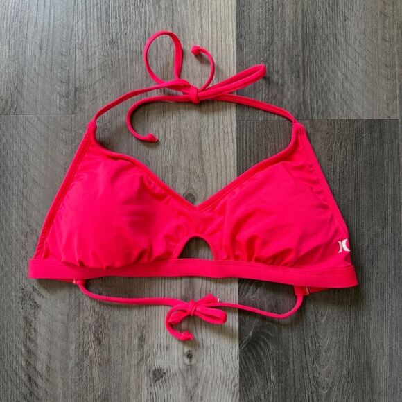 Hurley Bikini Top Neon Pink Peekaboo Cut Out Medium Vacation - Picture 2 of 9